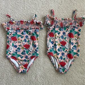 Twin girls one piece floral bathing suits
